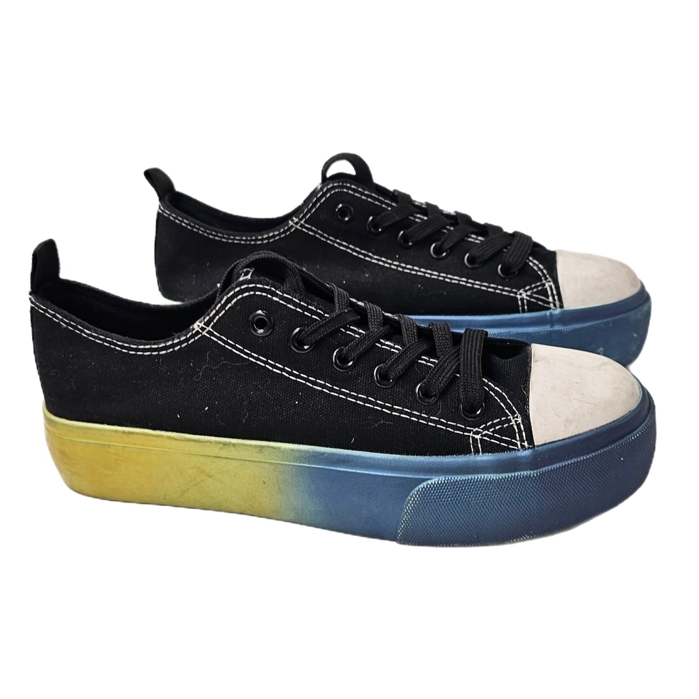 Olivia Miller Gazelle Ombre Platform Sneakers Black Canvas Size 8